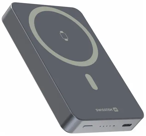 Swissten Fusion stříbrná / Powerbanka / 10 000 mAh / MagSafe / nabíjení Apple Watch
