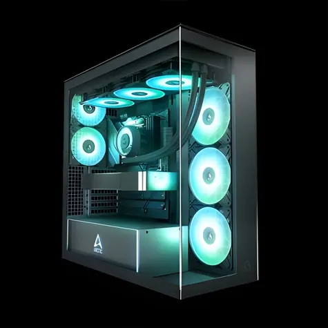 ARCTIC Xtender Clear Black / PC skříň / E-ATX / Bez zdroje / průhledný panel