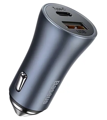 Baseus Golden Contactor Pro šedá / Autonabíječka / USB-A + USB-C / 40W / QC 4.0+ / PD / SCP