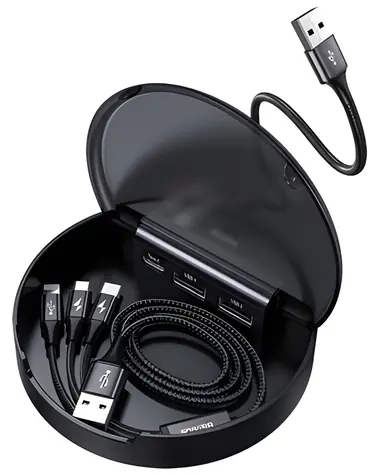 Baseus Car Sharing / Nabíječka do auta / Type-C + 2x USB-A / 3v1 kabel Micro-USB/Lightning/USB-C
