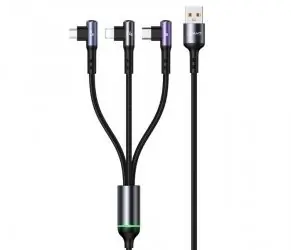 Baseus 3v1 66W / Nabíjecí a datový kabel / Lightning / USB-C / MicroUSB / pravoúhlý