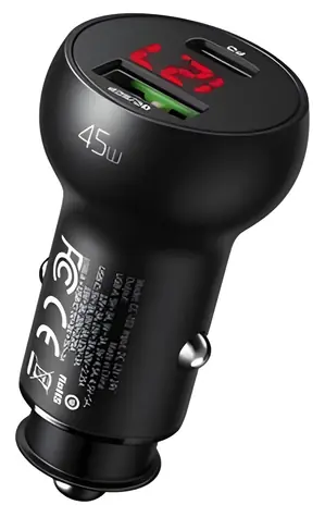 Baseus 45W PD / Nabíječka do auta / Power Delivery / 1x USB-A + 1x USB-C / LED displej