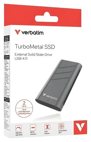 Verbatim TurboMetal 2TB stříbrná / Externí SSD disk / USB4 Type-C / R: 3700 MB/s / W: 3600 MB/s