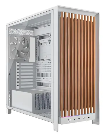 Corsair FRAME 5000D Wood RS bílá / Skříň / E-ATX / 3x USB-C / 2x 200mm + 1x 140mm / bez zdroje / průhledná bočnice