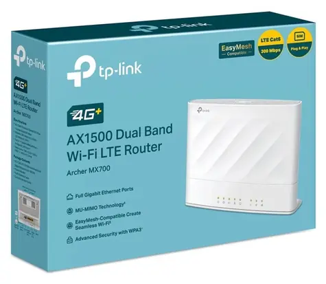 TP-Link Archer MX700 / 4G+ LTE router / Wi-Fi 6 / Dual-Band / 2.4GHz 300Mbps / 5GHz 1201Mbps / 4x GLAN / Nano SIM