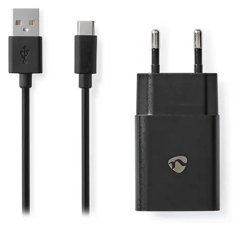 Nedis 12W černá / Síťová nabíječka / USB-C, USB-A / 2.4 A / kabel USB-A/USB-C 1m