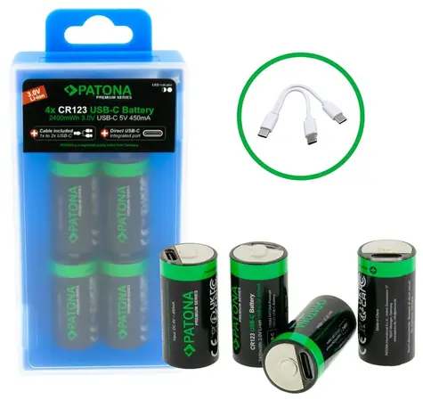 Patona CR123A 4 ks / Nabíjecí baterie / Li-Ion / 800 mAh / 3,0 V / USB-C