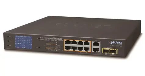 Planet FGSD-1022VHP / PoE switch / 8x 100Mbit / 2x 1Gbit TP/SFP / LCD / 802.3at / 120W