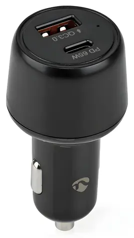 NEDIS černá / Nabíječka do auta / 65 W / USB-C Power Delivery + USB-A Quick Charge / 12–24 V