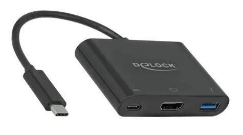 DeLock černá / Adaptér USB Type-C na HDMI / DP Alt Mód / 4K / 30 Hz / USB-A / USB-C PD 60 W