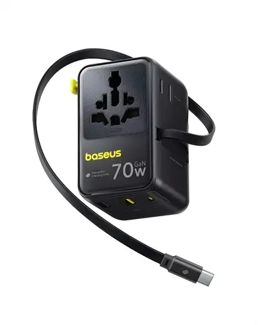 Baseus EnerCore CG11 černá / Nabíjecí stanice / 2x AC / 2x USB / 70W / zasouvací zástrčka