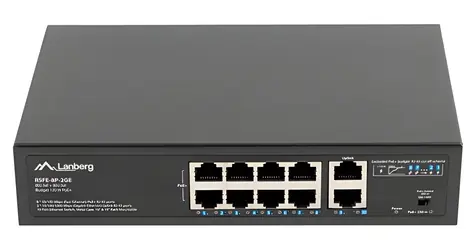 Lanberg RSFE-8P-2GE-120 / Switch / 8x PoE+ / 2x Gigabit / 120 W / Unmanaged / 10