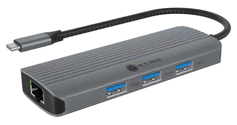 Icy Box IB-DK4034a-CPD stříbrná / Dokovací stanice / USB-C / 3x USB-A 3.2 Gen2 / HDMI / RJ-45 / 100W PD