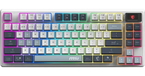 MSI Forge GK600 TKL Wireless Sky šedá / Bezdrátová herní klávesnice / 83 kláves / RGB podsvícení / US layout / USB-C