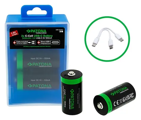 Patona LR14 (C) 2300mAh Li-Ion / Nabíjecí baterie / 1,5V / USB-C nabíjení / 2 ks v balení