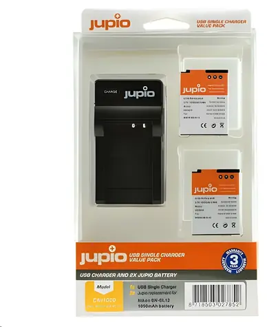 JUPIO EN-EL12 / Sada 2× akumulátor + nabíječka / 1050 mAh / pro Nikon