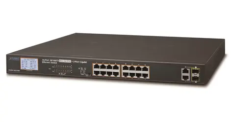 Planet FGSW-1822VHP PoE switch / 16x 10/100 Mbps / 2x Gigabit TP/SFP / IEEE 802.3at / 300 W / VLAN / LCD
