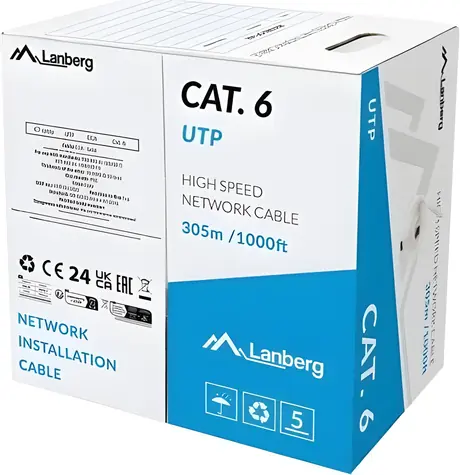 Lanberg UTP kabel drát šedý / Cat6 / CCA / 305 m