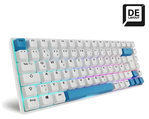 Sharkoon Skiller SGK50 S3 PBT bílá/světle modrá / Herní klávesnice / mechanická / Gateron G Pro 3.0 Yellow / USB / 1,5 m