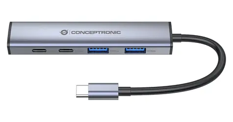 Conceptronic HUBBIES22G šedá / USB-C hub / 2x USB-C / 2x USB-A / USB-C PD 100W / 5 Gbit/s