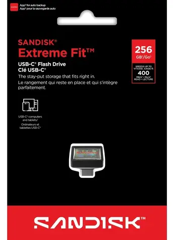 SanDisk Extreme Fit USB-C 256 GB černá / Flash disk / USB-C / čtení: 400 MB/s