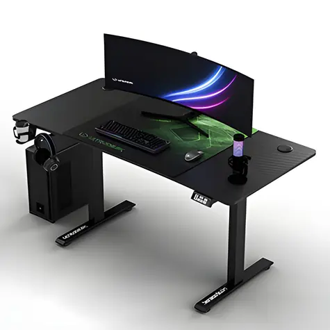 ULTRADESK LEVEL V2 zelená / Herní elektricky nastavitelný stůl / 140 x 68 x 72-117 cm / držák sluchátek&nápojů