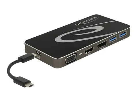Delock 87773 černá / Dokovací stanice / USB-C 3.2 / DP + HDMI + VGA / PD 100W