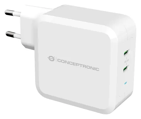 Conceptronic ALTHEA08W bílá / USB-C nabíjecí adaptér / 2x USB-C / 100 W / GaN