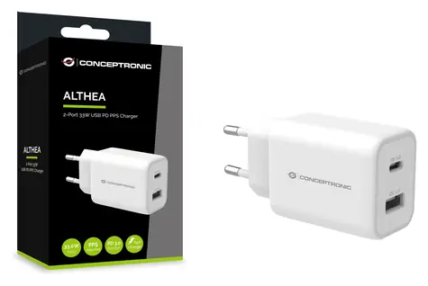Conceptronic ALTHEA11W bílá / USB nabíjecí adaptér / 1x USB-A / 1x USB-C / 33 W / PD PPS