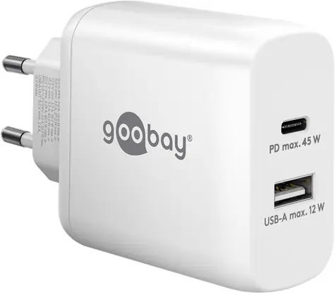 Goobay 65412 bílá / Nabíječka síťová / GaN / USB-C PD / USB-A / 45 W