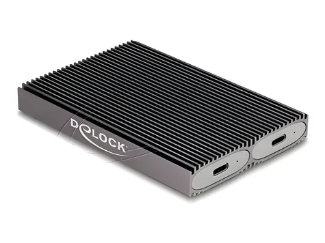 DeLock 42028 šedá / Dvojité pouzdro pro M.2 SSD / USB-C 3.2 Gen 2 / NVMe + SATA / 10 Gb/s