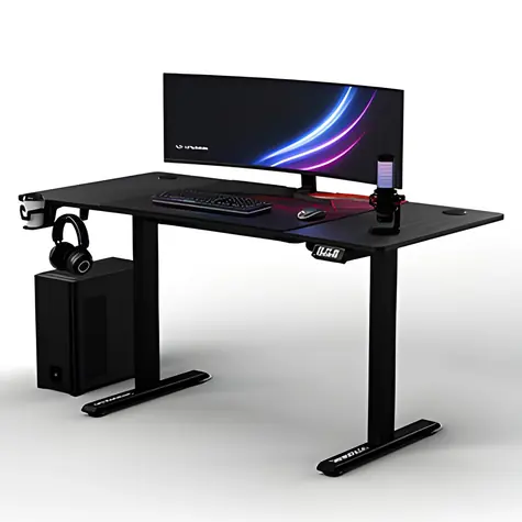 ULTRADESK LEVEL V2 červená / Herní elektricky nastavitelný stůl / 140 x 68 x 72-117 cm / držák sluchátek&nápojů