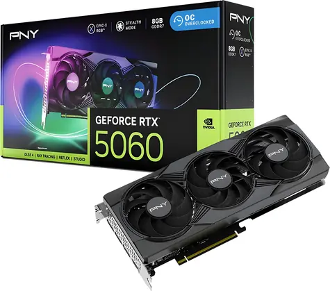PNY GeForce RTX 5060 ARGB Triple Fan OC 8GB / 8GB GDDR7 / 128-bit / 1x HDMI + 3x DP / 650W