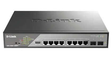 D-Link DSS-200G-10MPP / Switch / 10-port gigabit / PoE++ (802.3bt) / agregace