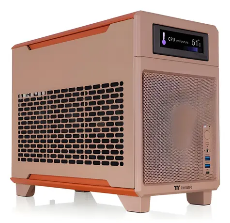 Thermaltake TR100 světle hnědá / Skříň / mini ITX / 2x USB-A / 1x USB-C / bez zdroje