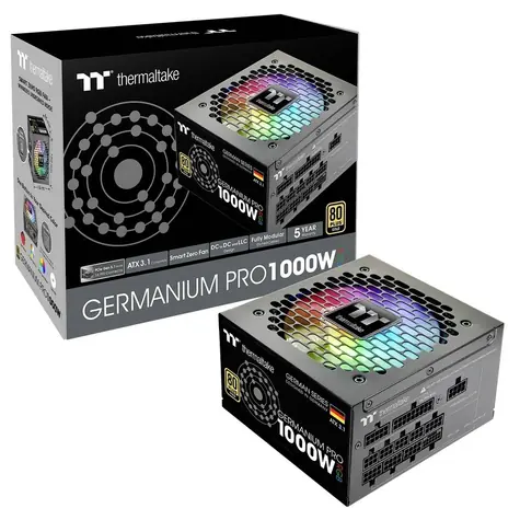 Thermaltake Germanium Pro RGB 1000W černá / Napájecí zdroj / ATX 3.1 / aktivní PFC / 80 PLUS Gold / 12V-2x6