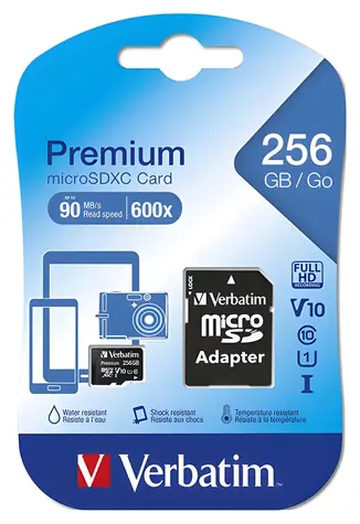 Verbatim microSDXC 256 GB / Paměťová karta / UHS-I / Class 10 / 90 MB/s / s adaptérem