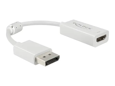 DeLock 63936 bílá / Adaptér / DisplayPort 1.4 samec - HDMI-A samice / 4K 60Hz / HDR / 10 cm