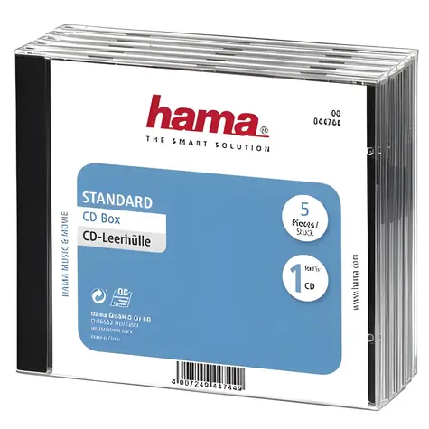 Hama CD Standard Box průhledná-černá / Obal na CD / 1 disk / balení 5 ks