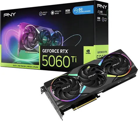 PNY GeForce RTX 5060 Ti ARGB OC 8GB / Grafická karta / 2407 - 2692 MHz / 8GB GDDR7 / 128-bit / 1x HDMI + 3x DP / 650W