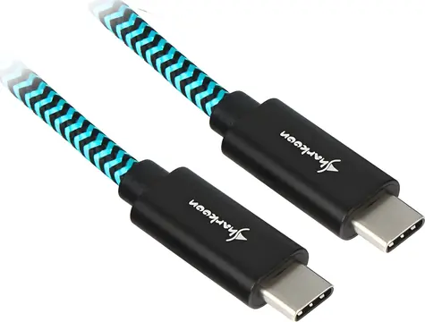 Sharkoon USB-C 3.2 Gen 2 1 m černá/světle modrá / USB-C kabel / 10 Gb/s / Opletený hliníkový / Nabíjení 3 A
