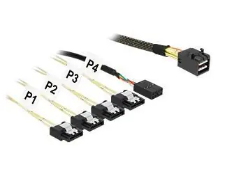 DeLock 85732 / Kabel SAS / Mini SAS HD SFF-8643 (M) > 4× SATA 7 pin + Sideband / 1 m / černý
