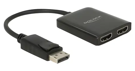 DeLock 87769 černá / Rozbočovač / DisplayPort 1.4 vstup > 2× HDMI výstup / MST / 4K 30Hz