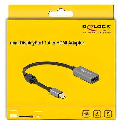 DeLock 66570 / Adaptér / mini DisplayPort 1.4 (M) - HDMI (F) / aktivní / 4K / 60 Hz