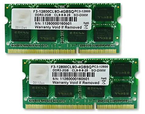 G.Skill SQ 4GB KIT 2×2GB / Operační paměť / DDR3 SO-DIMM / 1600 MHz / CL9-9-9-28 / 1.5V
