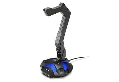 Sharkoon X-Rest 7.1 černá / Stojan na sluchátka / USB zvuková karta 7.1 / modré LED / 2x 3.5mm jack