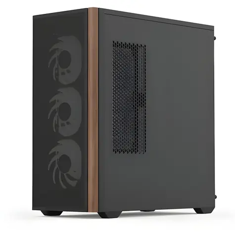 Aerocool D501A-G-BK-V2 černá, dřevo / Skříň / Midi Tower / ATX / Mesh / 2x USB-A 3.2 / 1x USB-C / RGB / bez zdroje