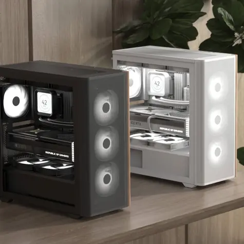 Aerocool D501A-G-WT-v2 bílá, dřevo / Skříň / Midi Tower / ATX / Mesh / ARGB / bez zdroje