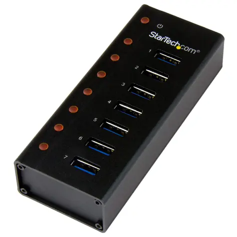 StarTech USB 3.0 HUB 7 portů černá / USB hub / aktivní napájení / hliník