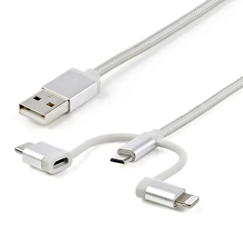 StarTech Lightning Cable stříbrná / Datový kabel / USB-A + Micro-USB B + USB-C / 1 m / 480 Mbit/s